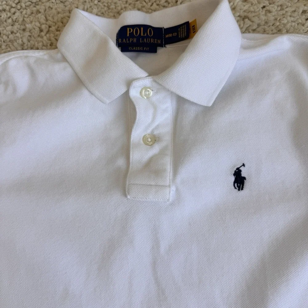Lot Of 3 Pool Ralph Lauren Boys Classic Fit Polo Size M 10-12 White Grey Yellow